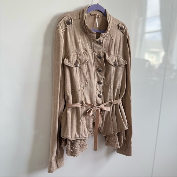 Free People Jackets & Blazers - Free People Emilia Jacket Lace Trim Tie-Waist